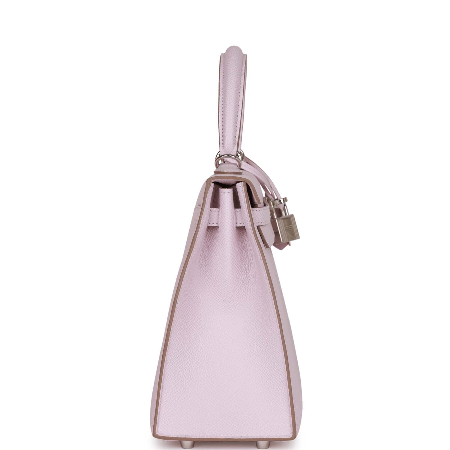 Hermes Kelly Sellier Mauve Pale Epsom Palladium Hardware Handbag Travel Bag