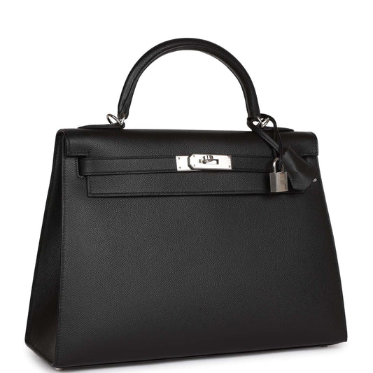 Hermes Kelly Sellier Epsom Palladium Hardware Handbag Black Travel Bag Hardware 1