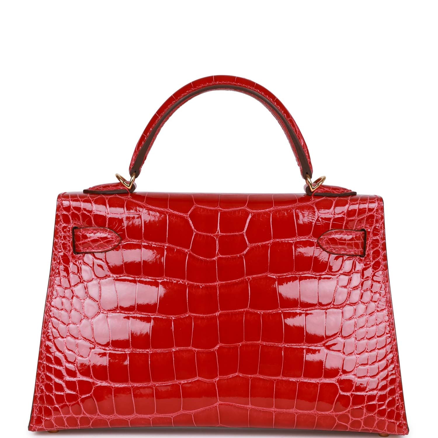 Hermes Kelly Sellier Braise Shiny Alligator Hardware Handbag Gold Travel Bag