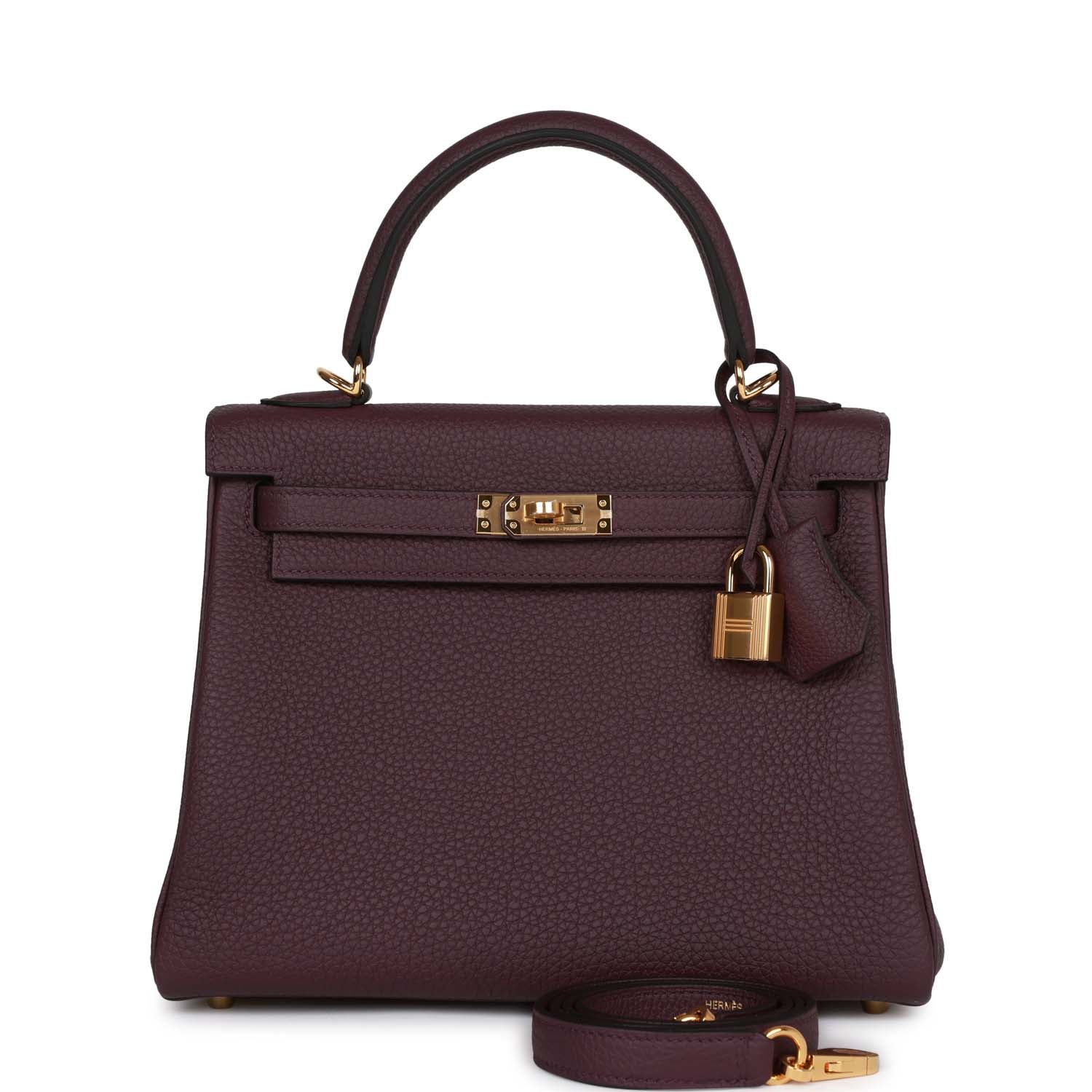 Hermes Kelly Retourne Cassis Togo Hardware Handbag Gold Travel Bag