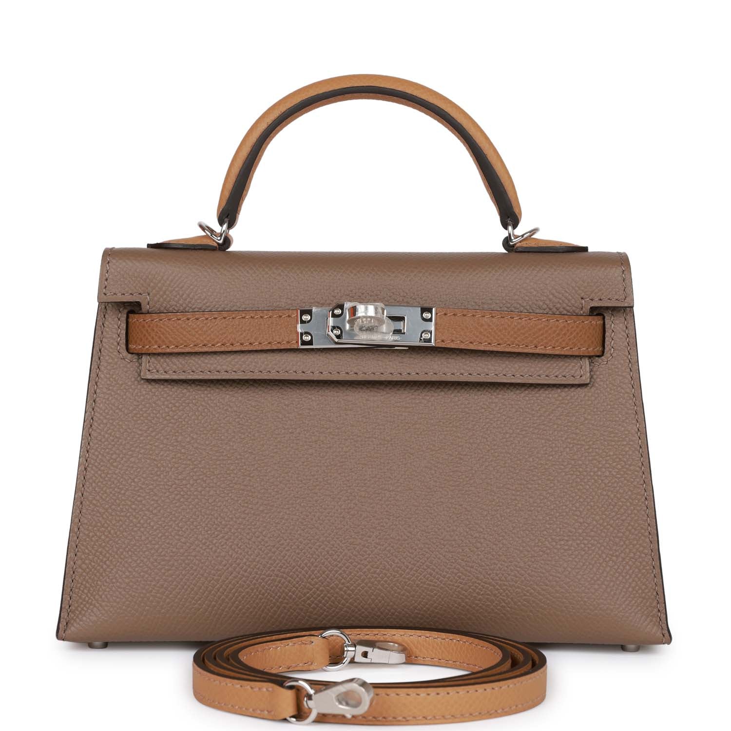 Hermes Kelly Sellier Tricolor Etoupe Alezan And Biscuit Travel Bag
