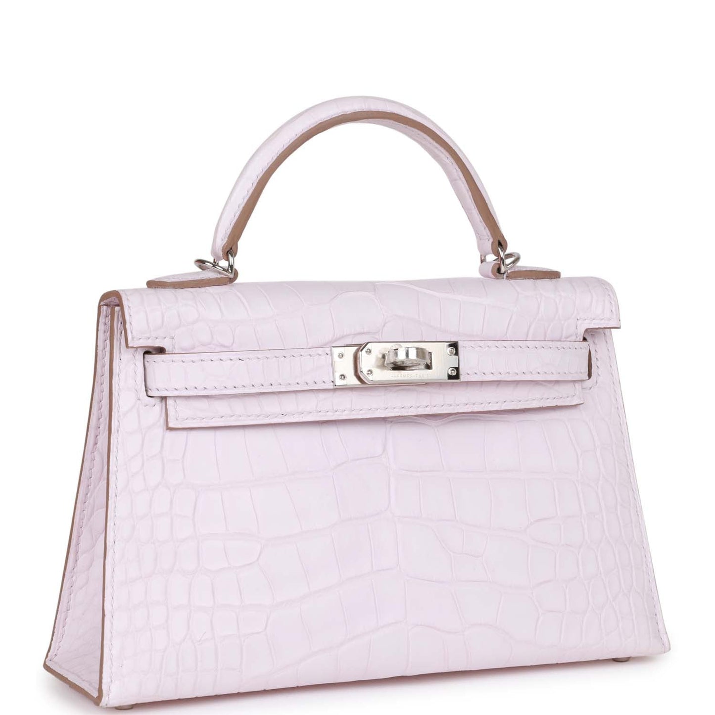 Hermes Kelly Sellier Mauve Pale Boreal Alligator Palladium Hardware Satin Shoulder Bag