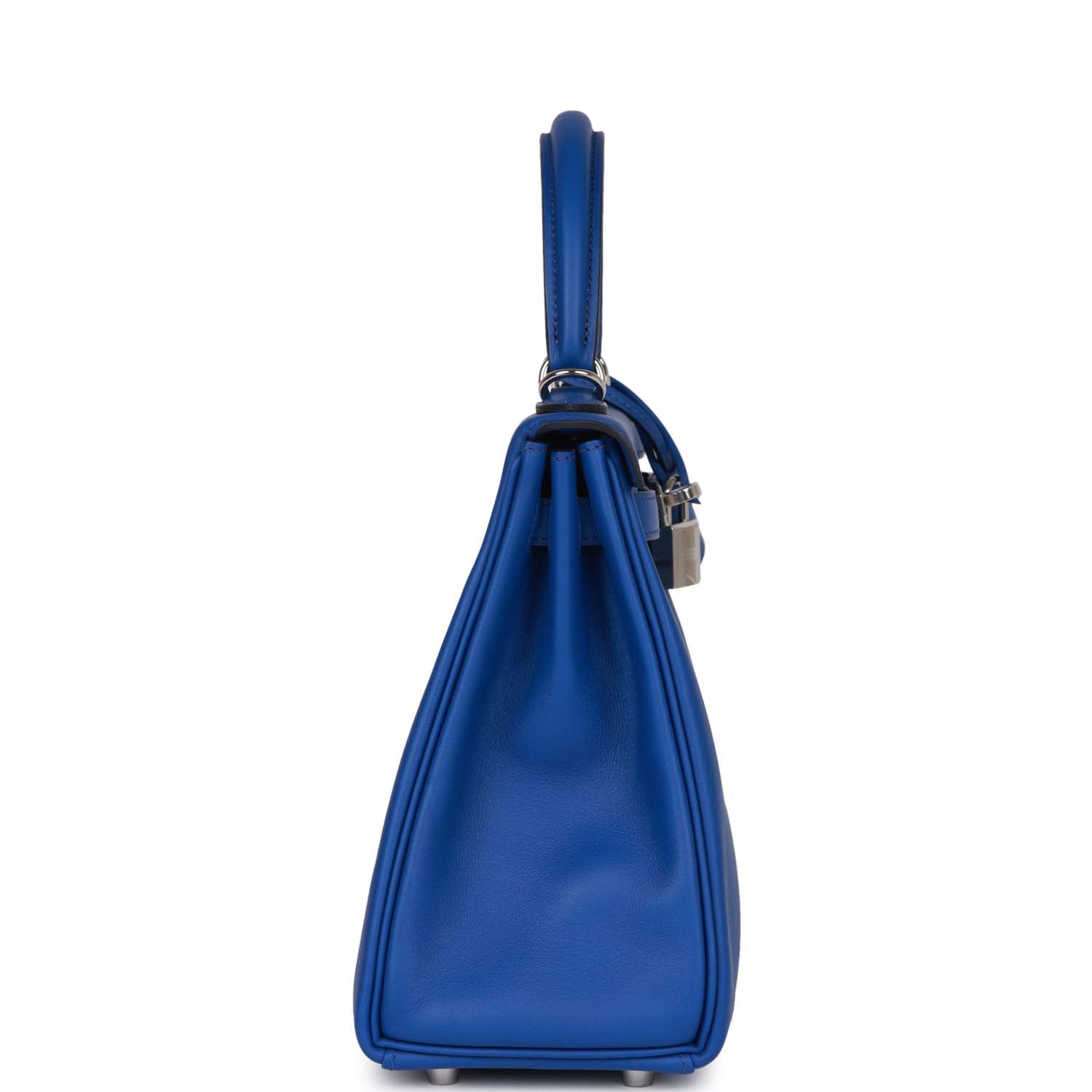 Hermes Kelly Retourne Bleu Royal Swift Palladium Hardware Handbag Travel Bag