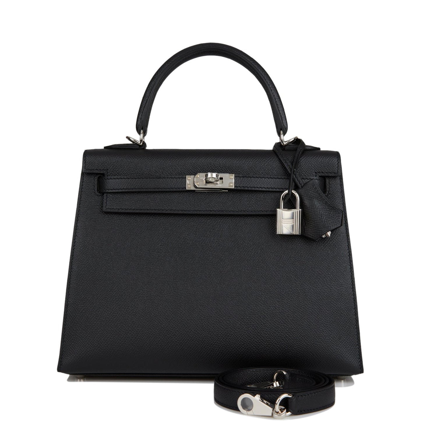Hermes Kelly Sellier Epsom Palladium Hardware Handbag Black Travel Bag 8
