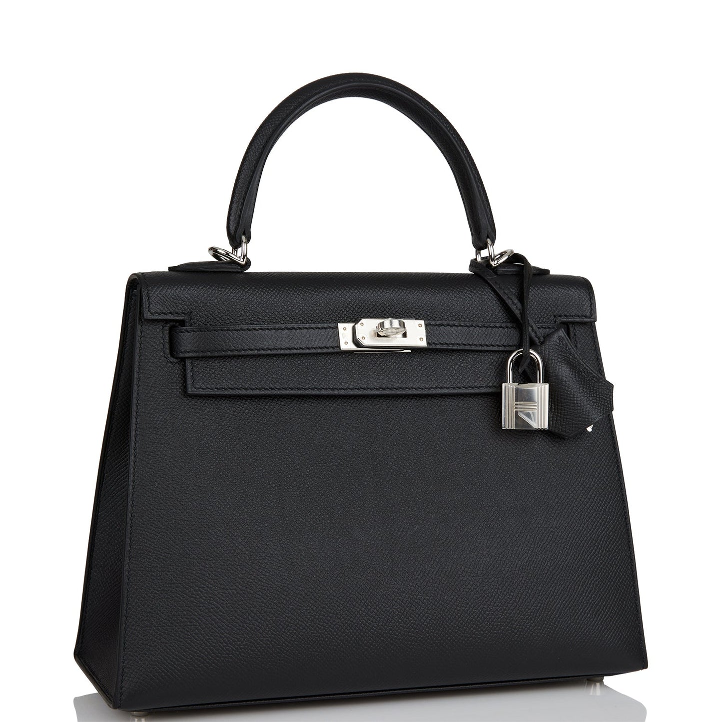 Hermes Kelly Sellier Epsom Palladium Hardware Handbag Black Travel Bag 8