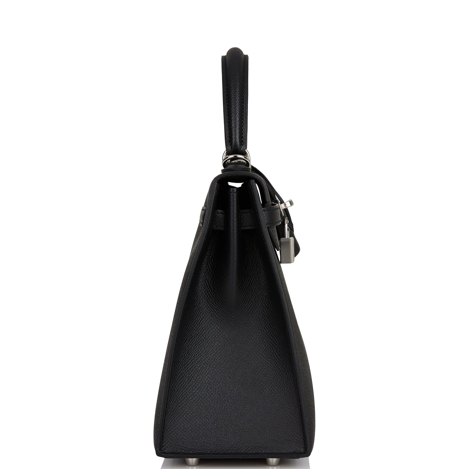 Hermes Kelly Sellier Epsom Palladium Hardware Handbag Black Travel Bag 8