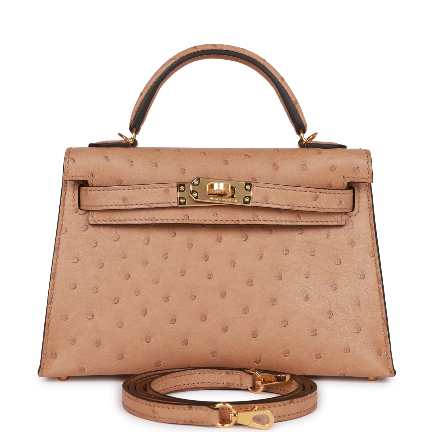 Hermes Kelly Sellier Chai Ostrich Hardware Handbag Gold Travel Bag Gold Hardware