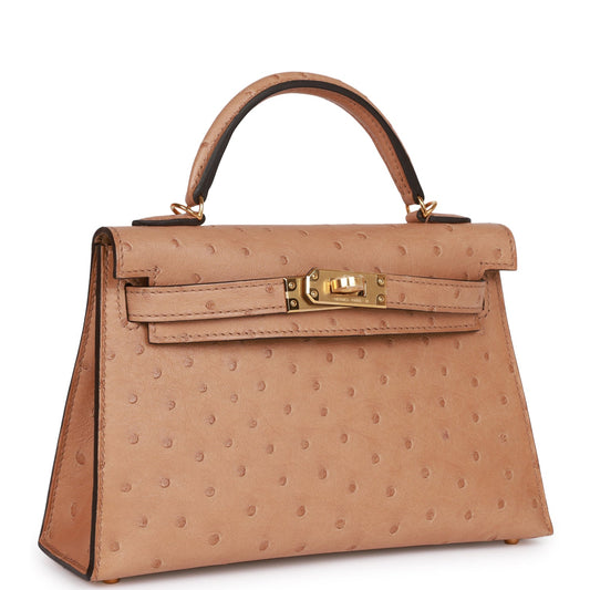 Hermes Kelly Sellier Chai Ostrich Hardware Handbag Gold Travel Bag Gold Hardware