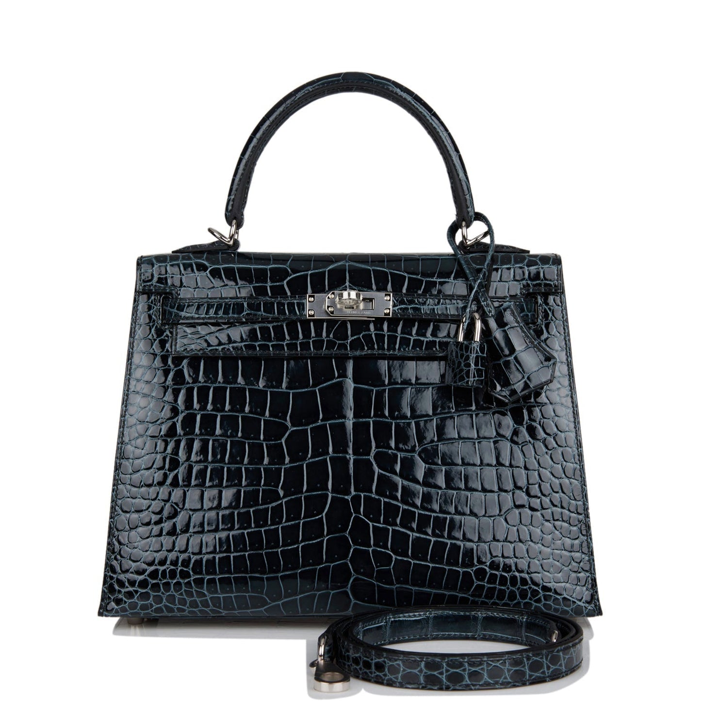 Hermes Kelly Sellier Vert Rousseau Shiny Niloticus Crocodile Travel Bag