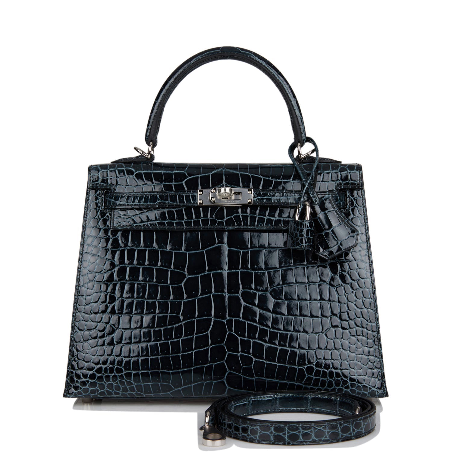 Hermes Kelly Sellier Vert Rousseau Shiny Niloticus Crocodile Travel Bag