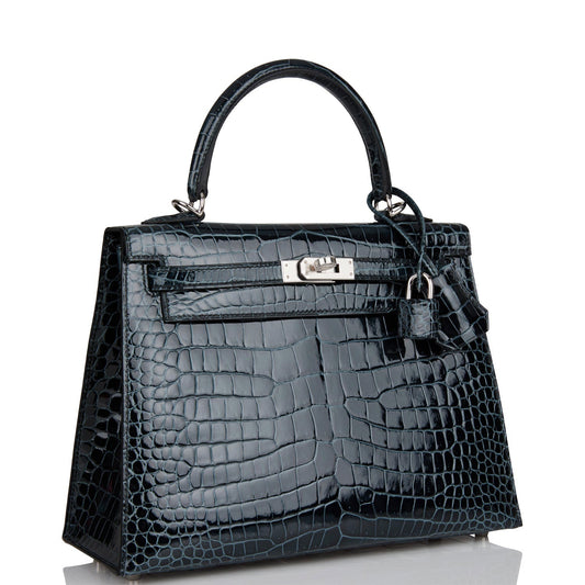 Hermes Kelly Sellier Vert Rousseau Shiny Niloticus Crocodile Travel Bag