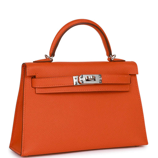 Hermes Kelly Sellier Orange Epsom Palladium Hardware Handbag Travel Bag