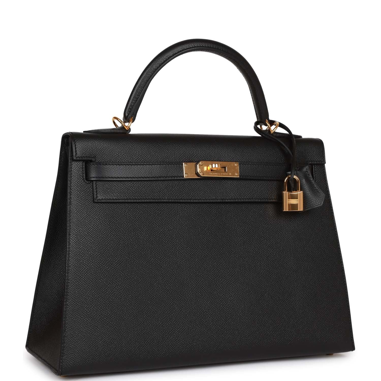 Hermes Kelly Sellier Epsom Hardware Handbag Black Gold Travel Bag