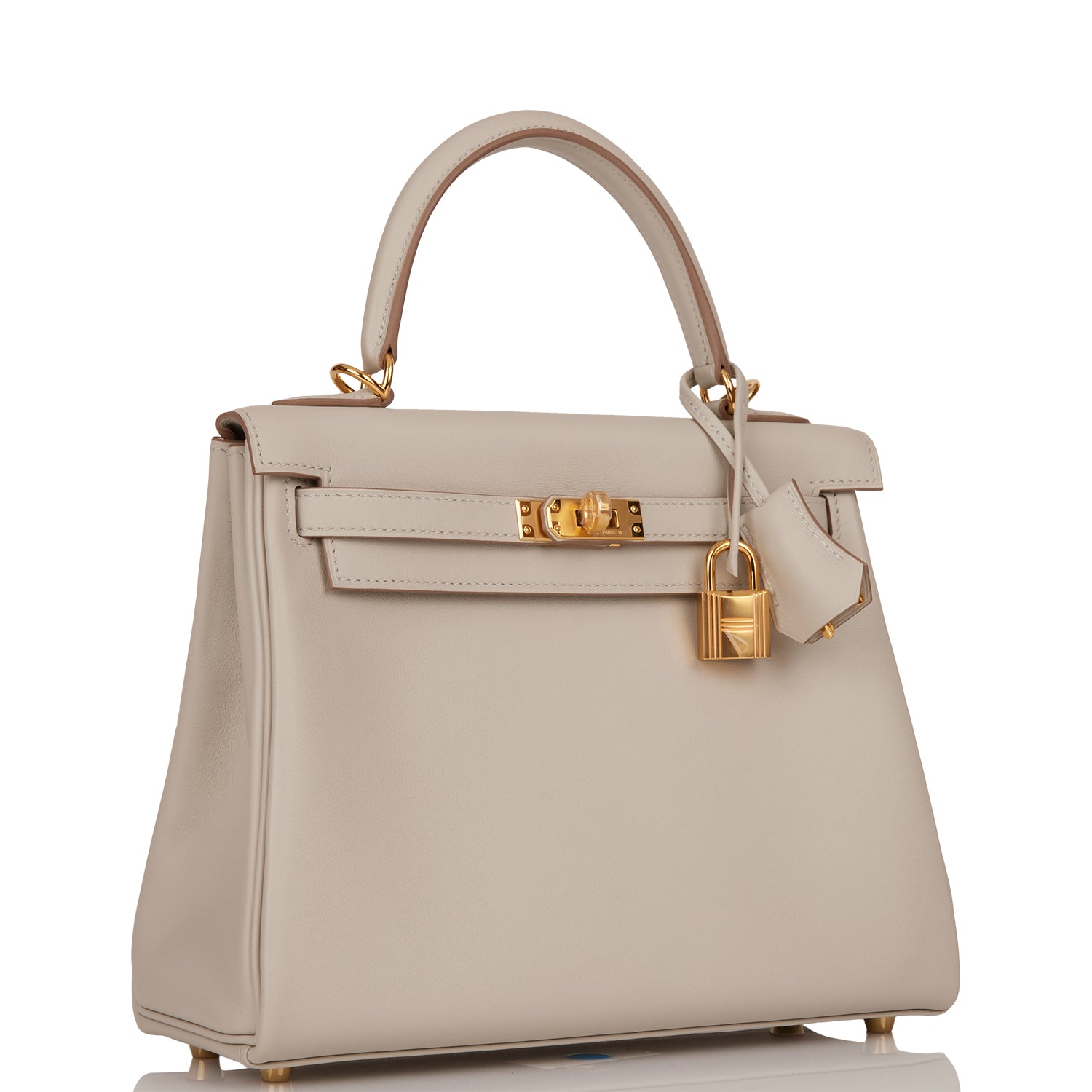 Hermes Kelly Retourne Gris Perle Swift Hardware Handbag Gold Travel Bag