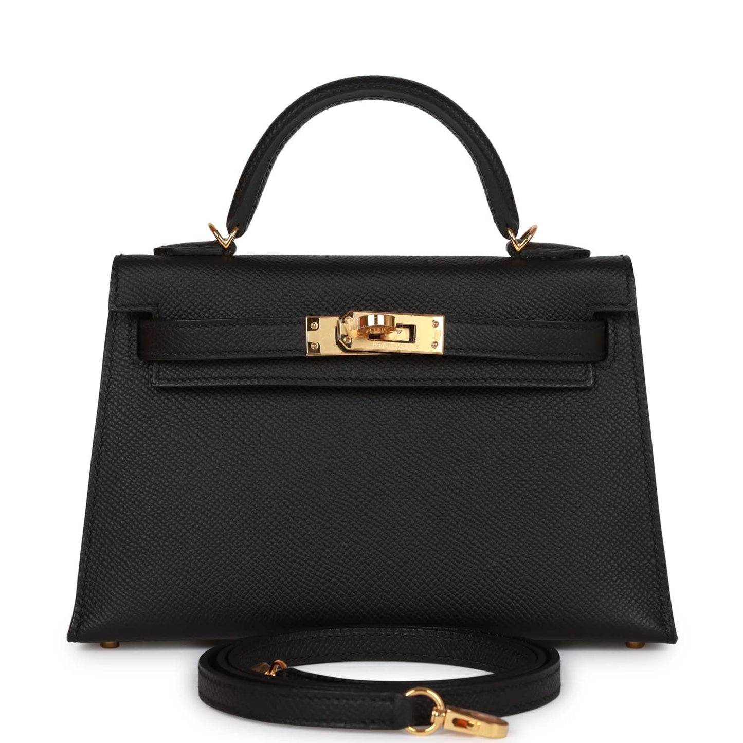 Hermes Kelly Sellier Epsom Hardware Handbag Black Gold Travel Bag 25