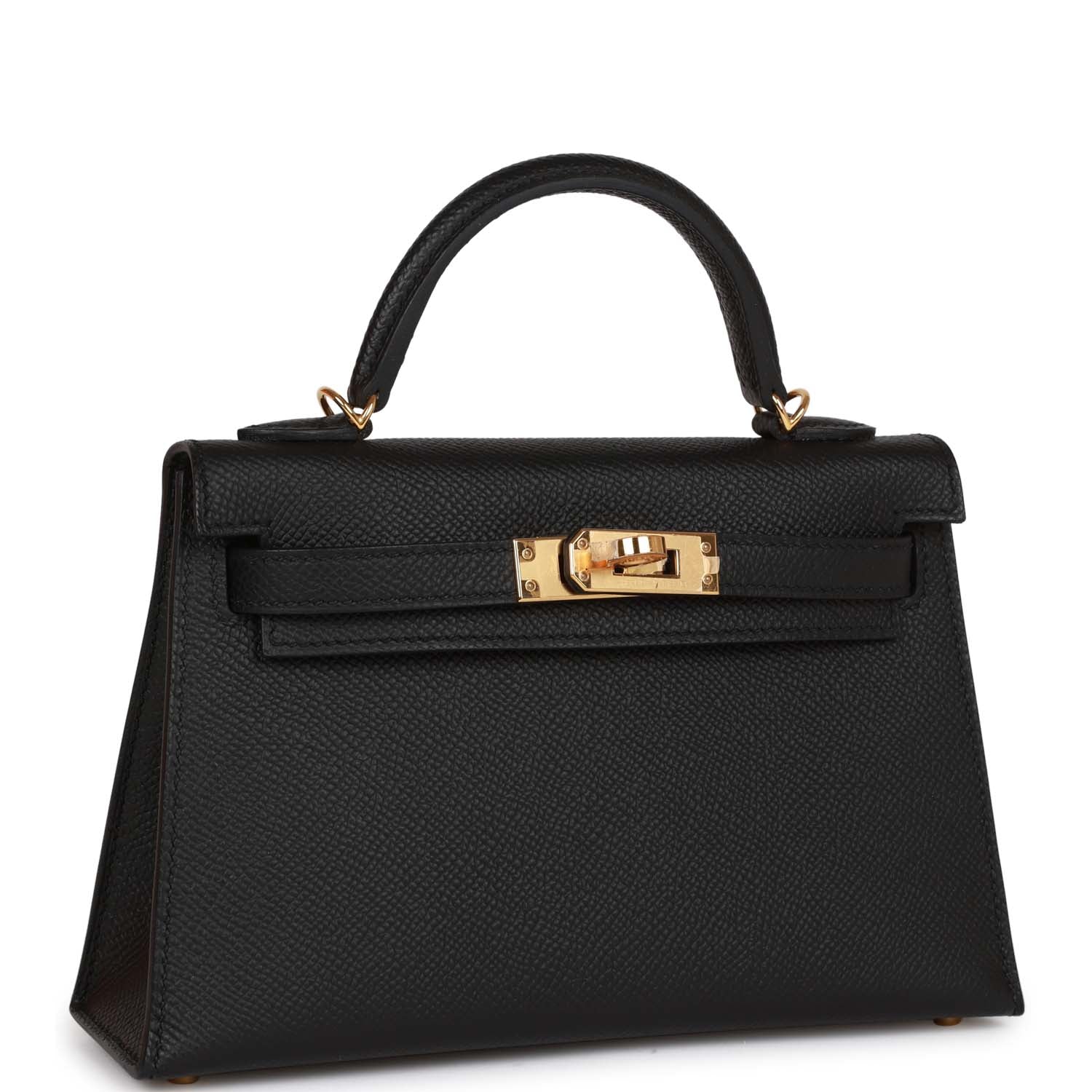 Hermes Kelly Sellier Epsom Hardware Handbag Black Gold Travel Bag 25