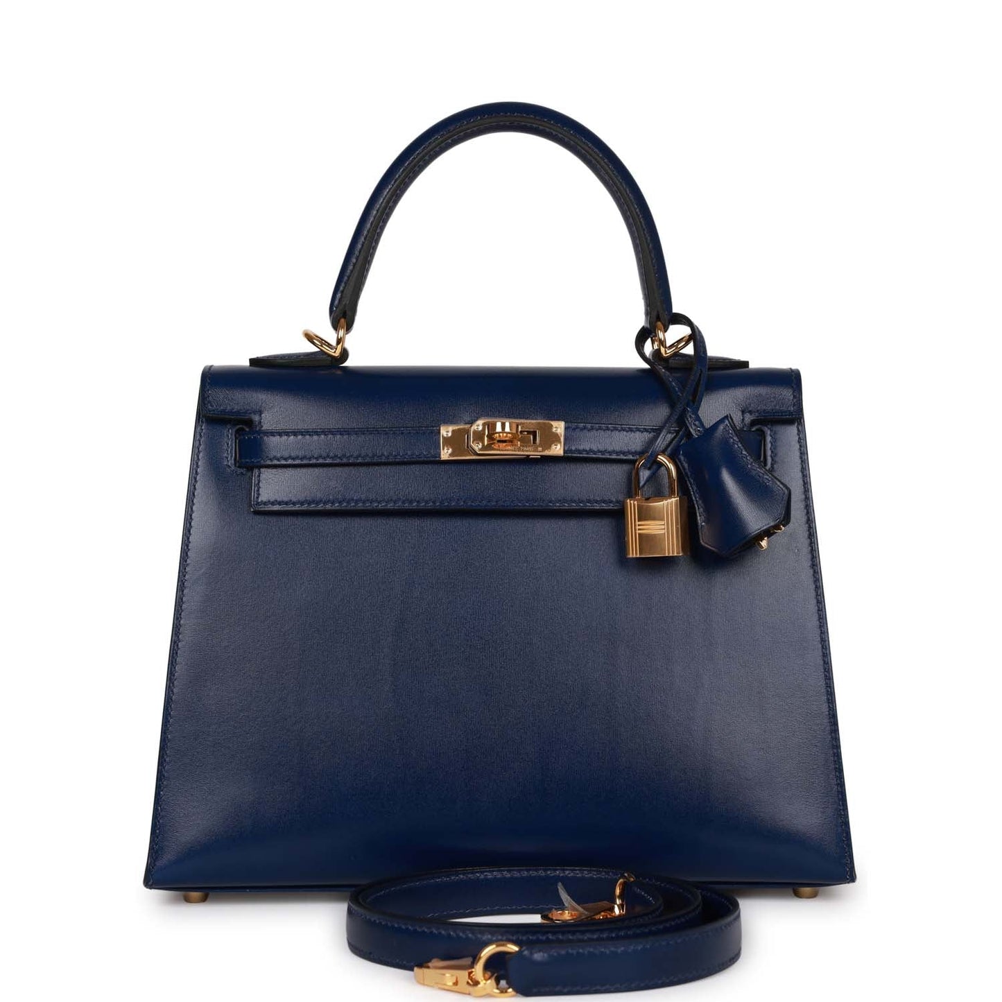 Hermes Kelly Sellier Bleu Saphir Box Hardware Handbag Gold Travel Bag