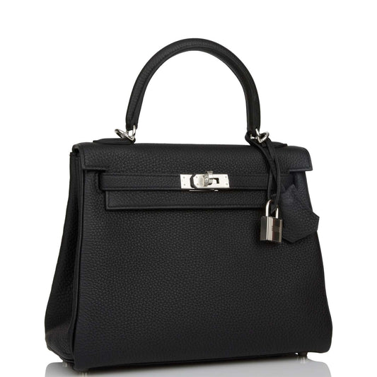 Hermes Kelly Retourne Togo Palladium Hardware Handbag Black Travel Bag Hardware 2