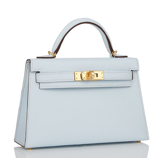 Hermes Kelly Sellier Bleu Brume Chevre Hardware Handbag Gold Travel Bag Hardware 2