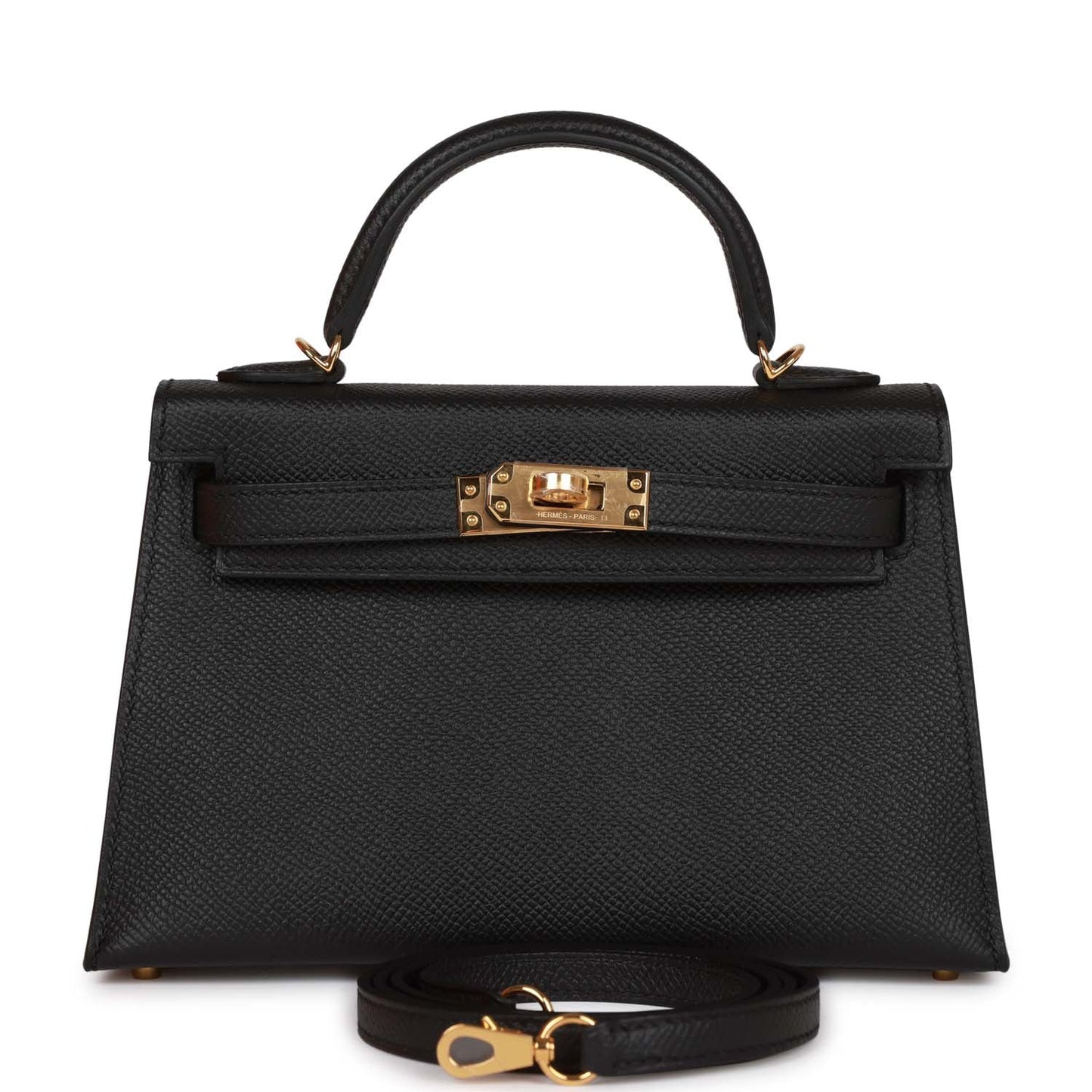Hermes Kelly Sellier Epsom Hardware Handbag Black Gold Travel Bag 24