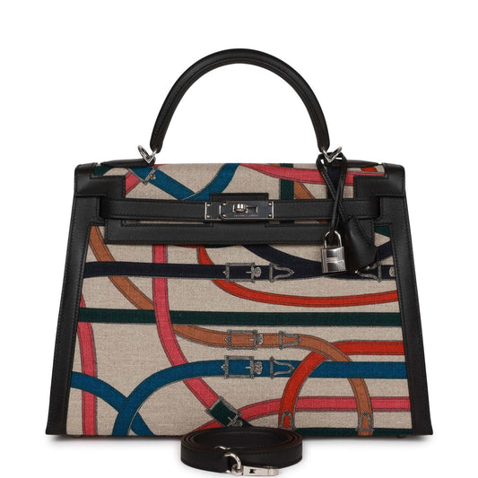 Hermes Kelly Sellier Toile De Camp Cavalcadour Palladium Travel Bag