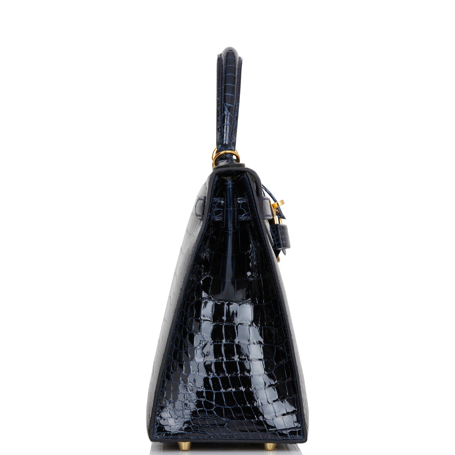 Hermes Kelly Sellier Bleu Baltique Shiny Porosus Crocodile Gold Travel Bag Gold Hardware