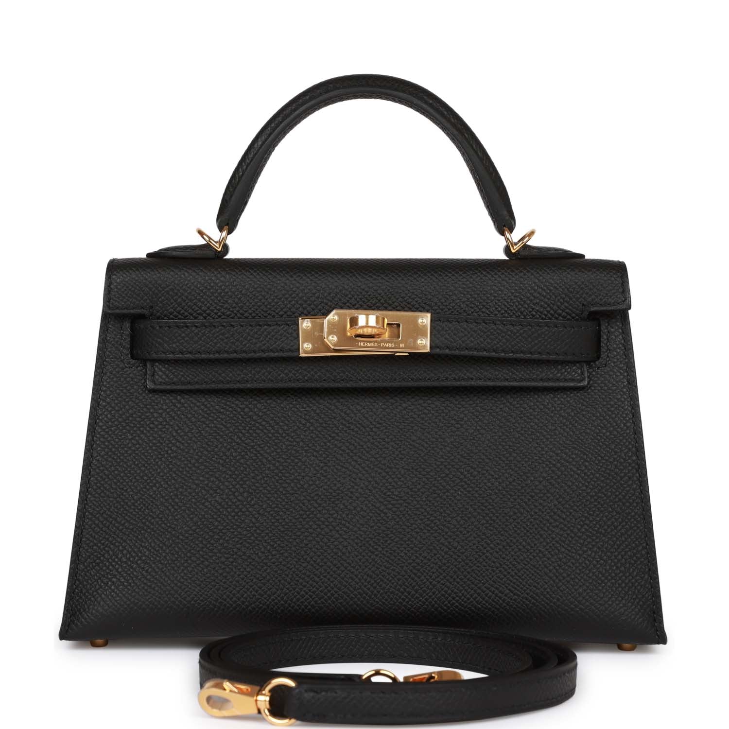 Hermes Kelly Epsom Sellier Hardware Handbag Black Gold Travel Bag Gold Hardware