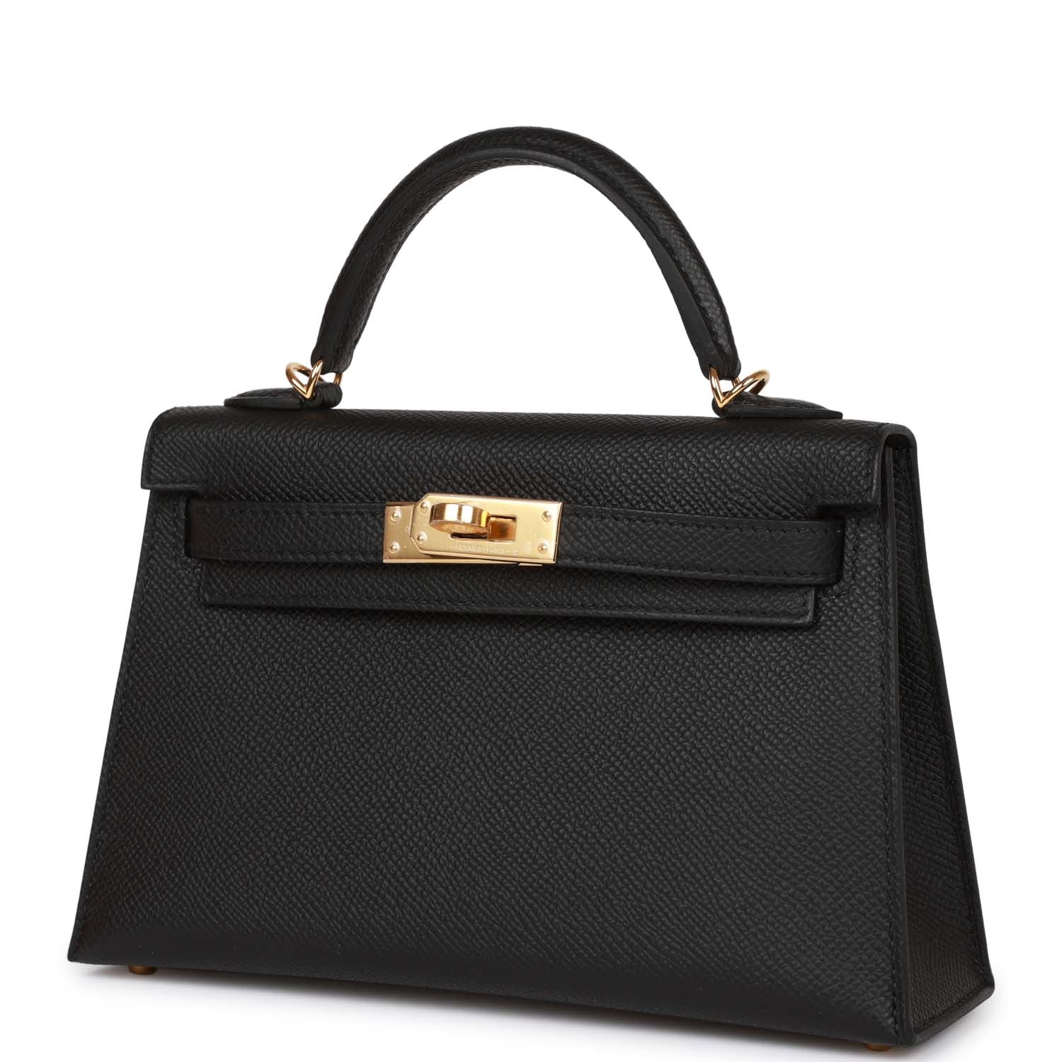 Hermes Kelly Epsom Sellier Hardware Handbag Black Gold Travel Bag Gold Hardware