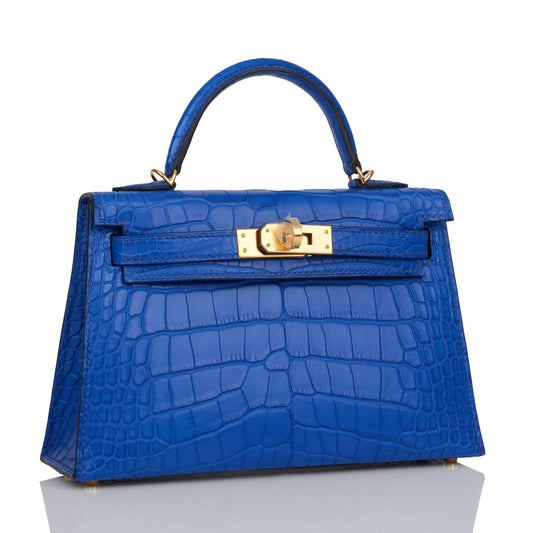Hermes Kelly Sellier Bleu Royal Matte Alligator Hardware Gold Travel Bag