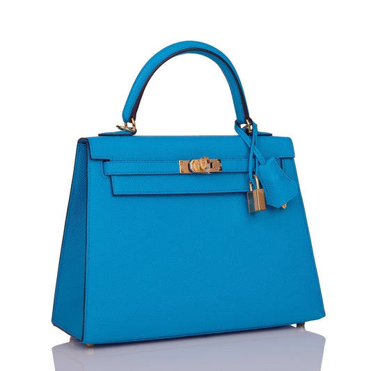 Hermes Kelly Sellier Bleu Frida Epsom Hardware Handbag Gold Travel Bag Gold Hardware
