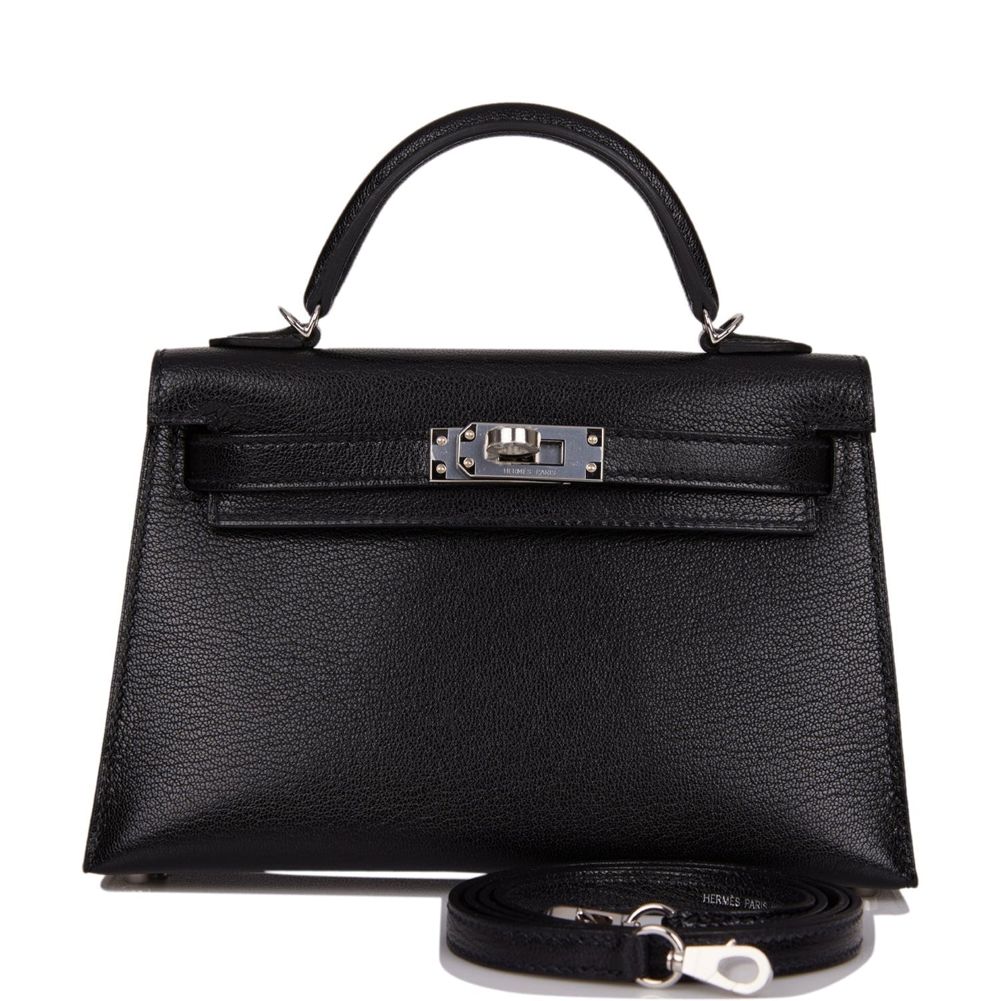 Hermes Kelly Sellier Chevre Chamkila Palladium Hardware Handbag Black Travel Bag 4