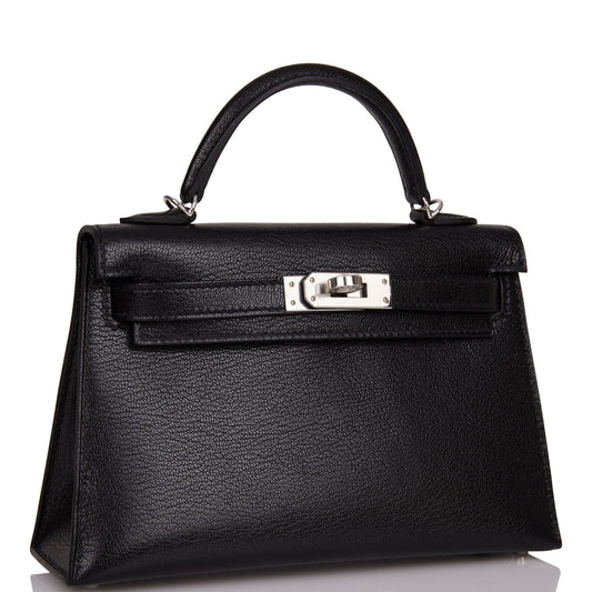 Hermes Kelly Sellier Chevre Chamkila Palladium Hardware Handbag Black Travel Bag 4