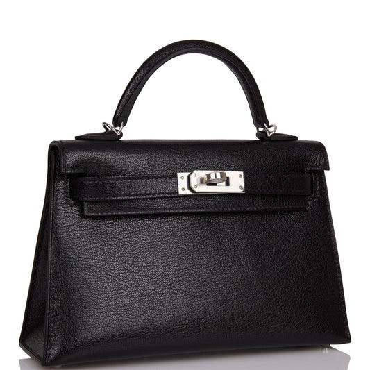 Hermes Kelly Sellier Chevre Chamkila Palladium Hardware Handbag Black Travel Bag Palladium Hardware