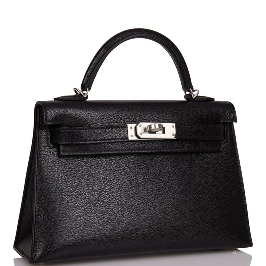 Hermes Kelly Sellier Chevre Chamkila Palladium Hardware Handbag Black Travel Bag For Yl
