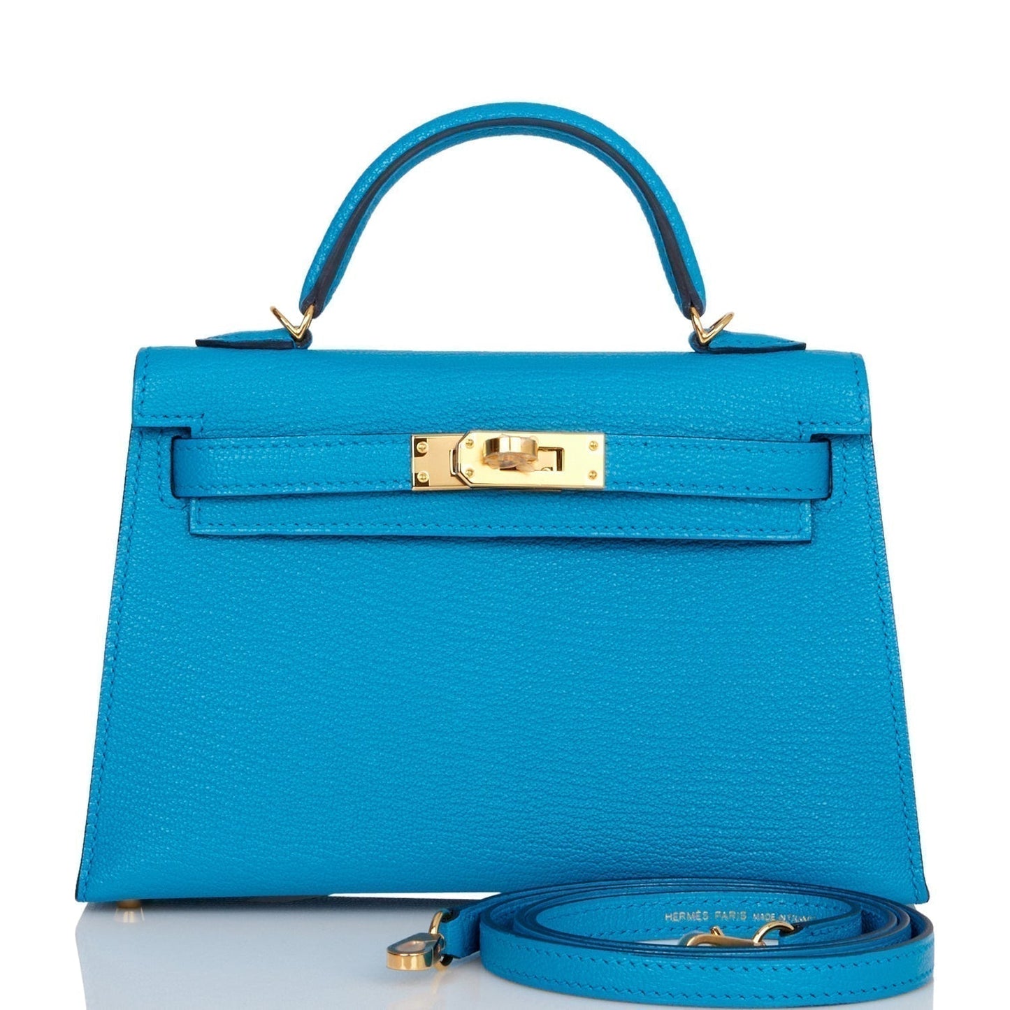 Hermes Kelly Sellier Bleu Frida Chevre Hardware Handbag Gold Travel Bag Gold Hardware