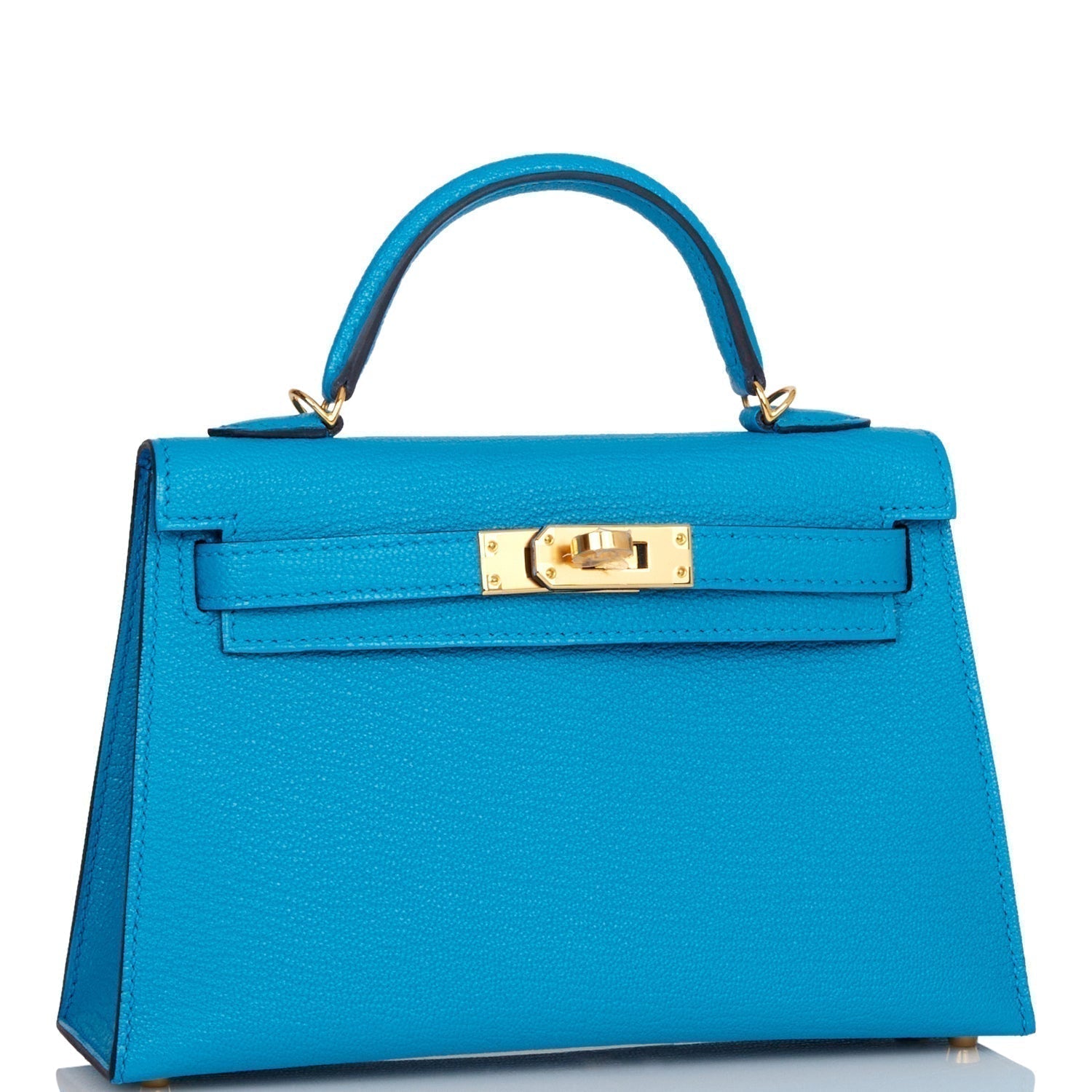 Hermes Kelly Sellier Bleu Frida Chevre Hardware Handbag Gold Travel Bag Gold Hardware