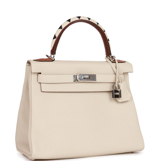 Hermes Kelly Retourne Craie Au Gallop Togo Palladium Travel Bag
