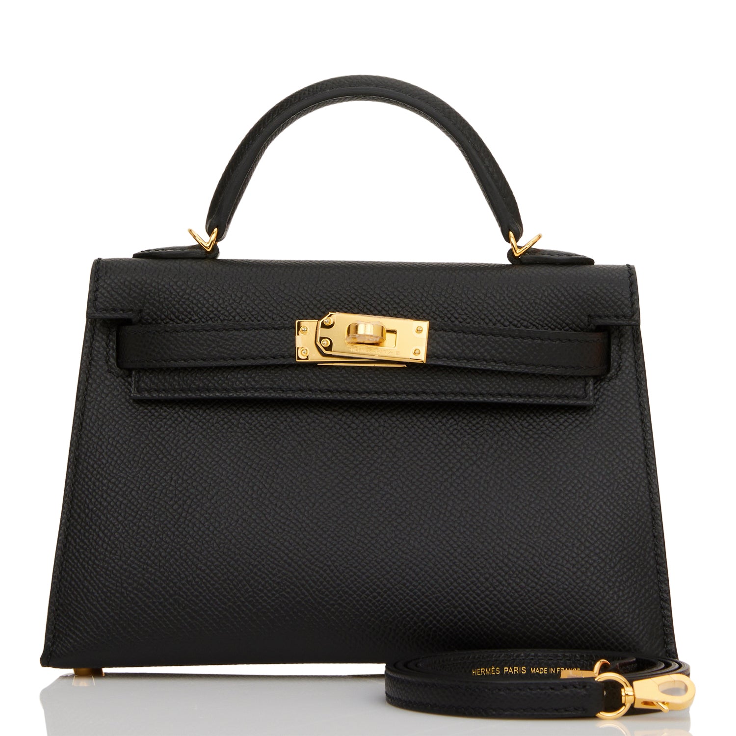 Hermes Kelly Sellier Epsom Hardware Handbag Black Gold Travel Bag 34