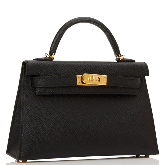 Hermes Kelly Sellier Epsom Hardware Handbag Black Gold Travel Bag 34