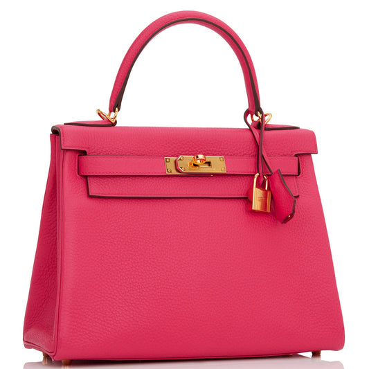 Hermes Kelly Retourne Rose Extreme Clemence Hardware Handbag Gold Travel Bag Gold Hardware