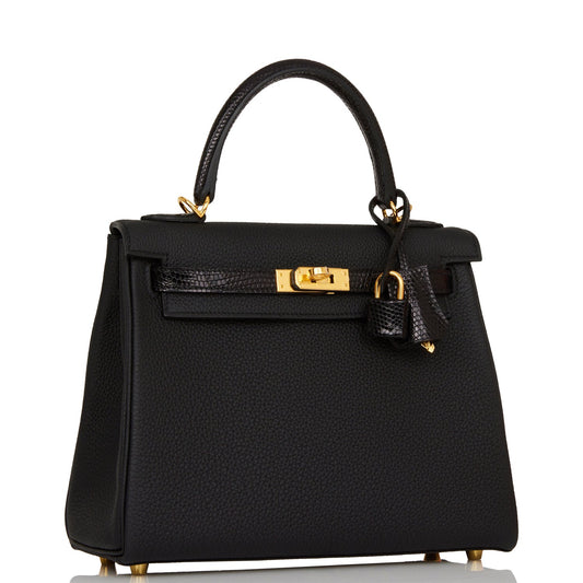 Hermes Kelly Retourne Togo And Lizard Touch Hardware Black Gold Travel Bag
