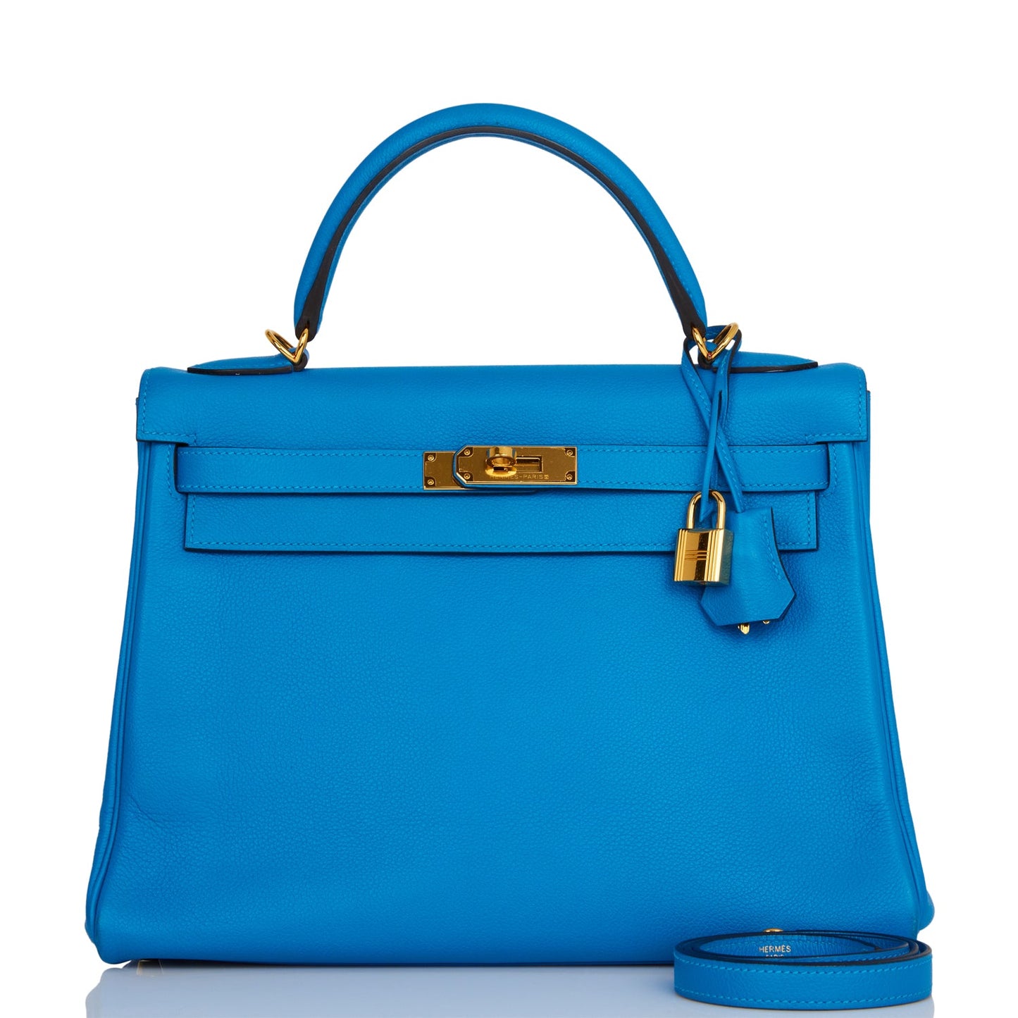 Hermes Kelly Retourne Bleu Hydra Evercolor Hardware Handbag Gold Travel Bag