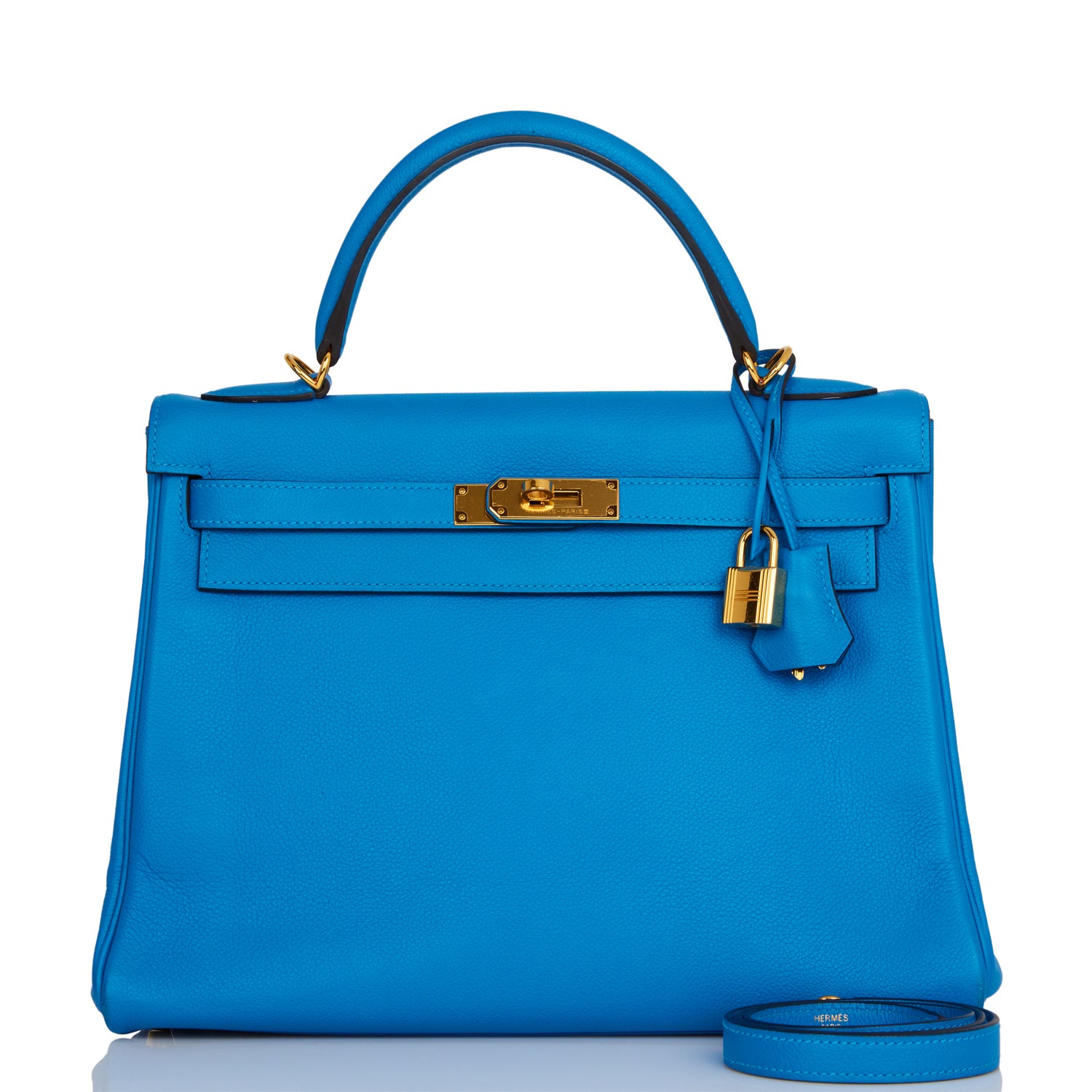 Hermes Kelly Retourne Bleu Hydra Evercolor Hardware Handbag Gold Travel Bag