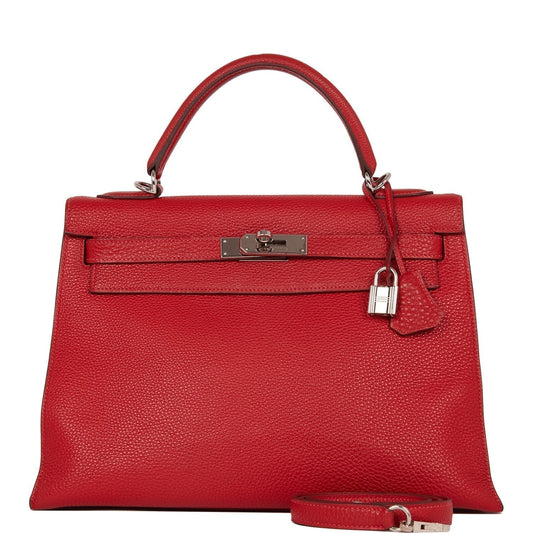 Hermes Kelly Mou Vermillion Togo Palladium Hardware Handbag Travel Bag