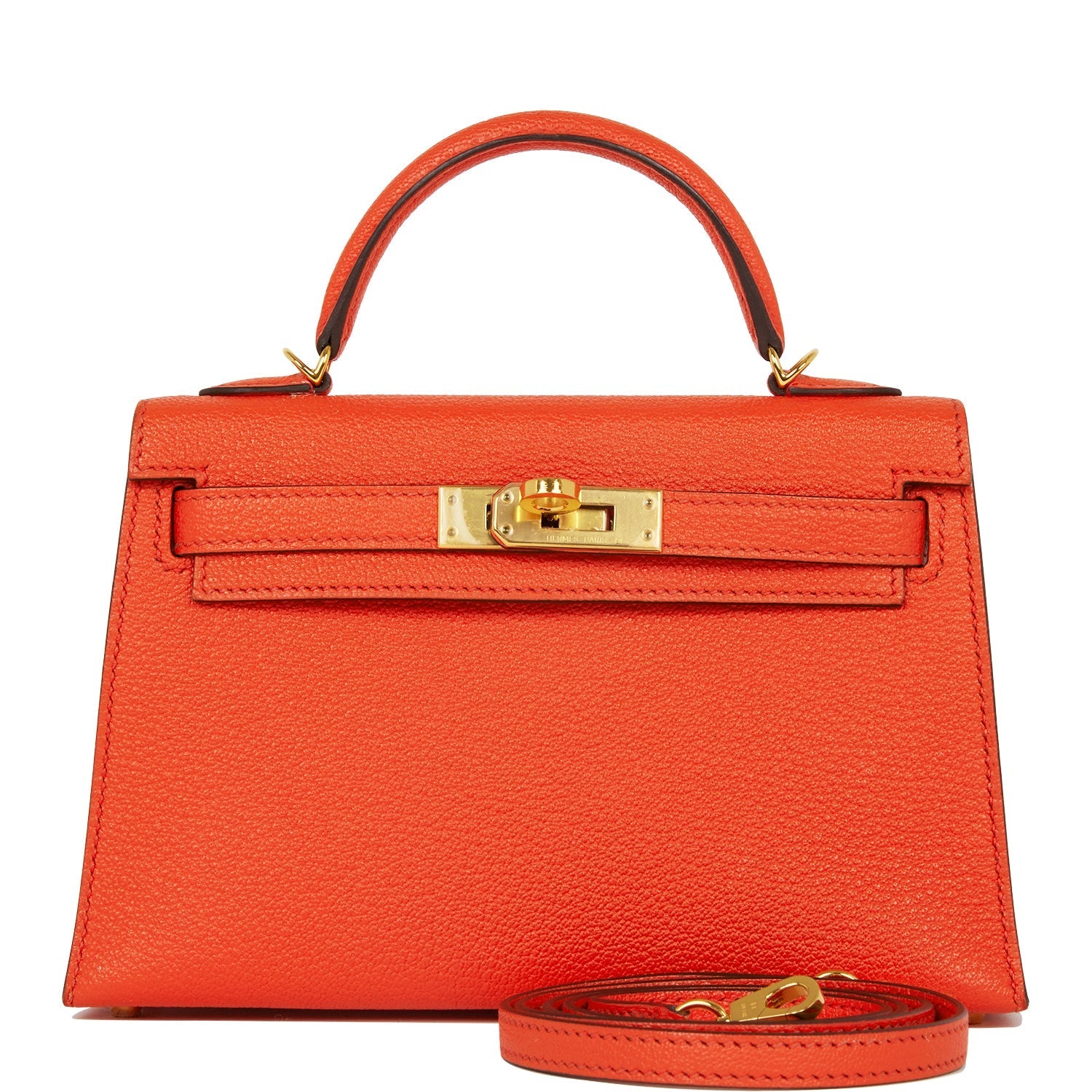 Hermes Kelly Sellier Feu Chevre Hardware Handbag Gold Travel Bag