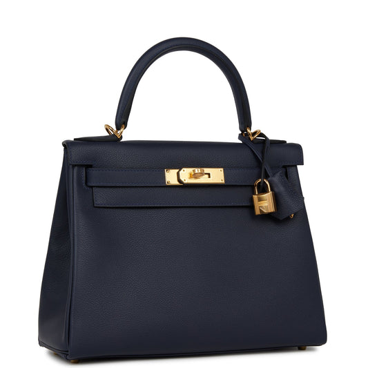 Hermes Kelly Retourne Bleu Nuit Evercolor Hardware Handbag Gold Travel Bag Gold Hardware