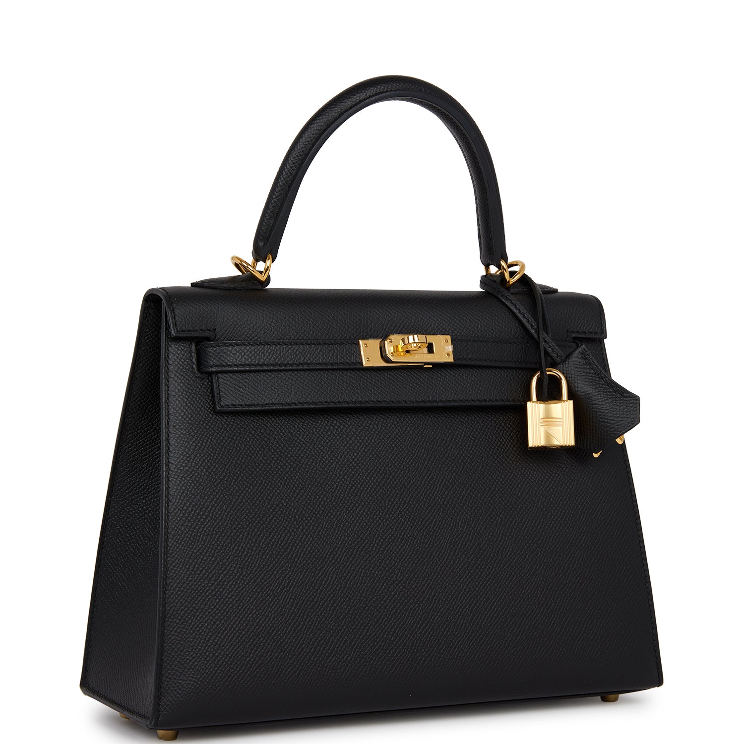 Hermes Kelly Sellier Epsom Hardware Handbag Black Gold Travel Bag 15
