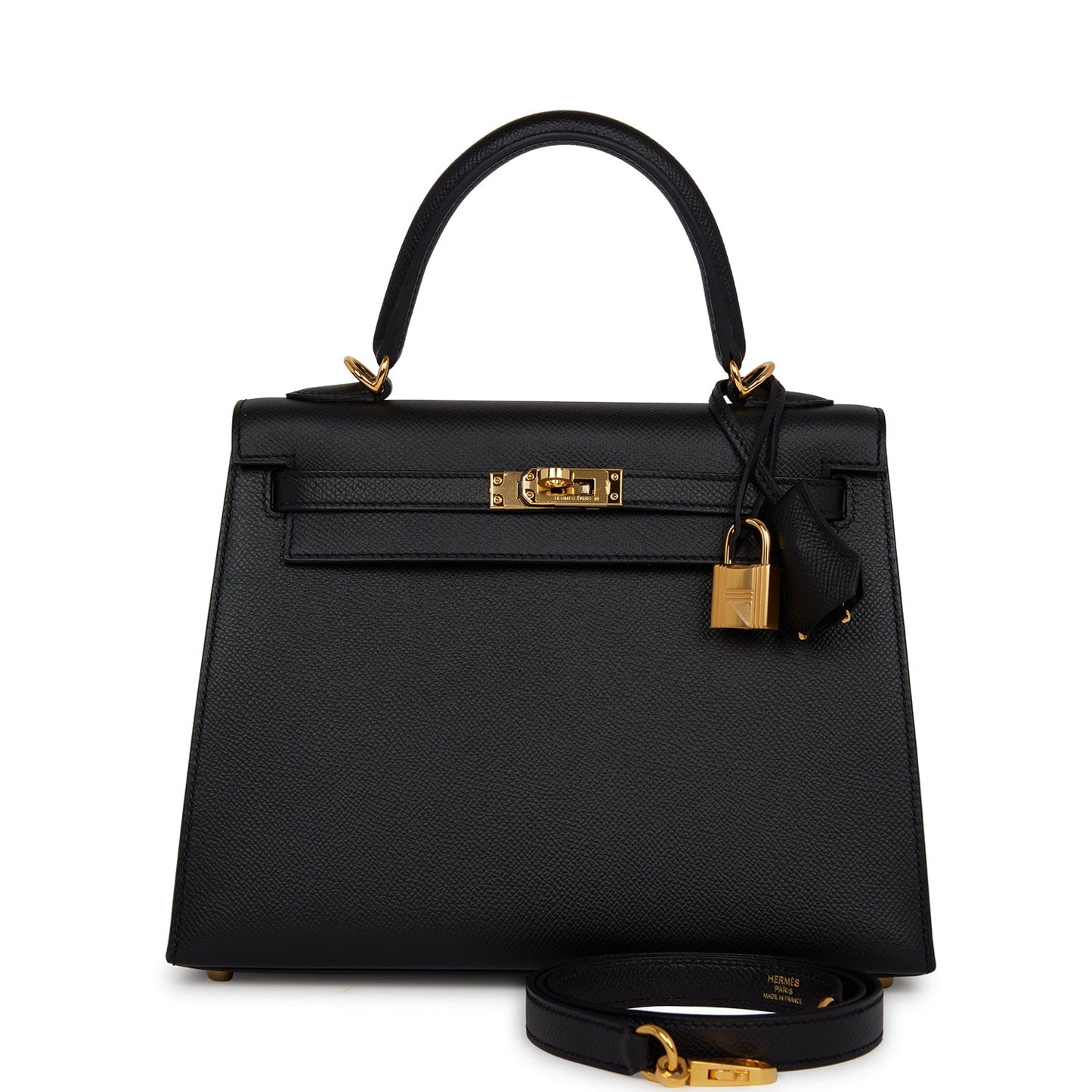 Hermes Kelly Sellier Epsom Hardware Handbag Black Gold Travel Bag 15