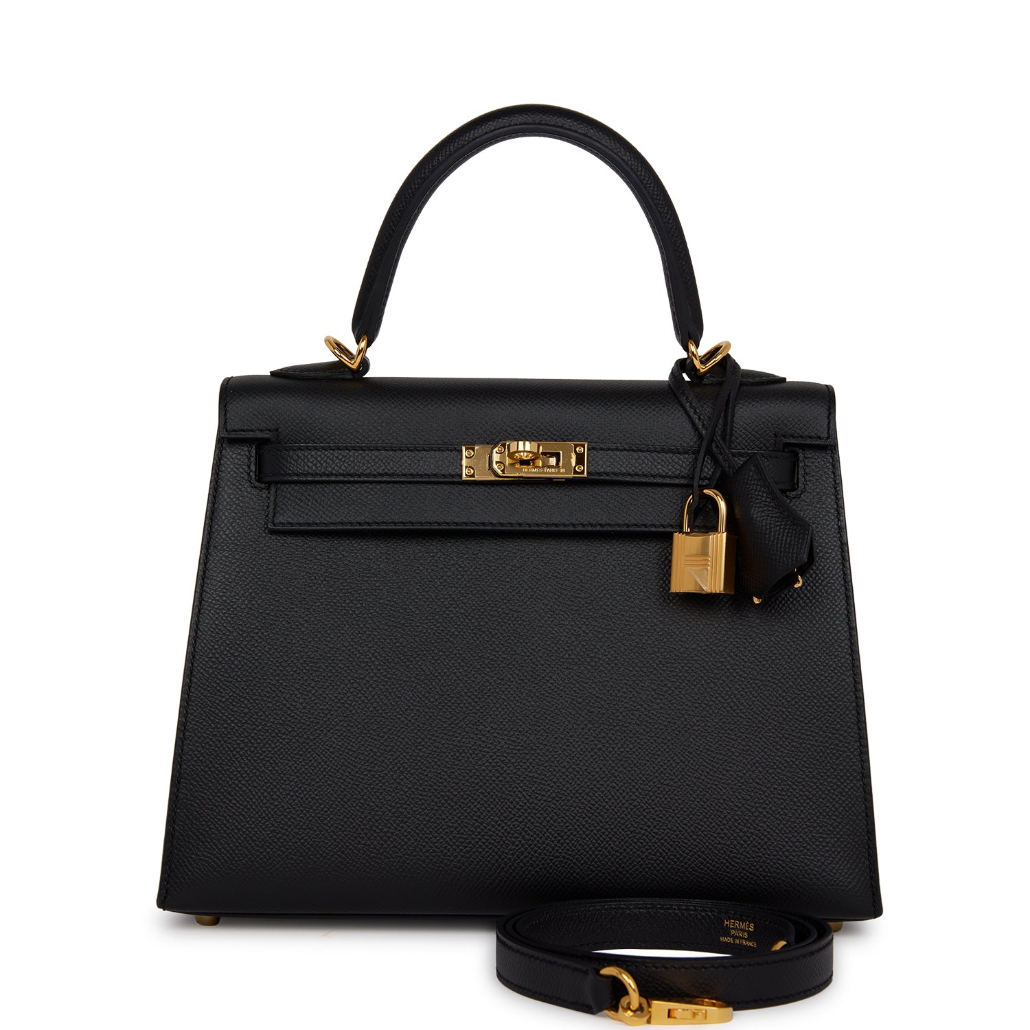 Hermes Kelly Sellier Epsom Hardware Handbag Black Gold Travel Bag 15