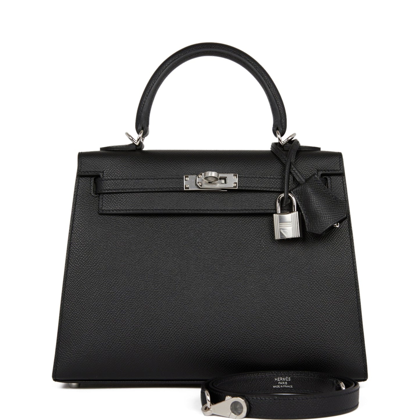 Hermes Kelly Sellier Epsom Palladium Hardware Handbag Black Travel Bag 9
